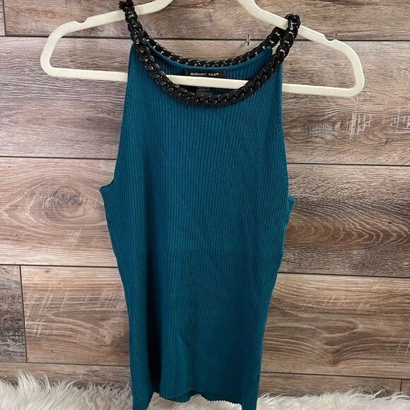 August Silk Ladies Sleeveless Top w/ Acrylic Chain Shoulder Straps, Size L,Green - Picture 1 of 7